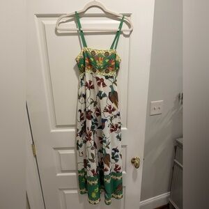 vestique Green-Trim Floral Print Maxi Dress